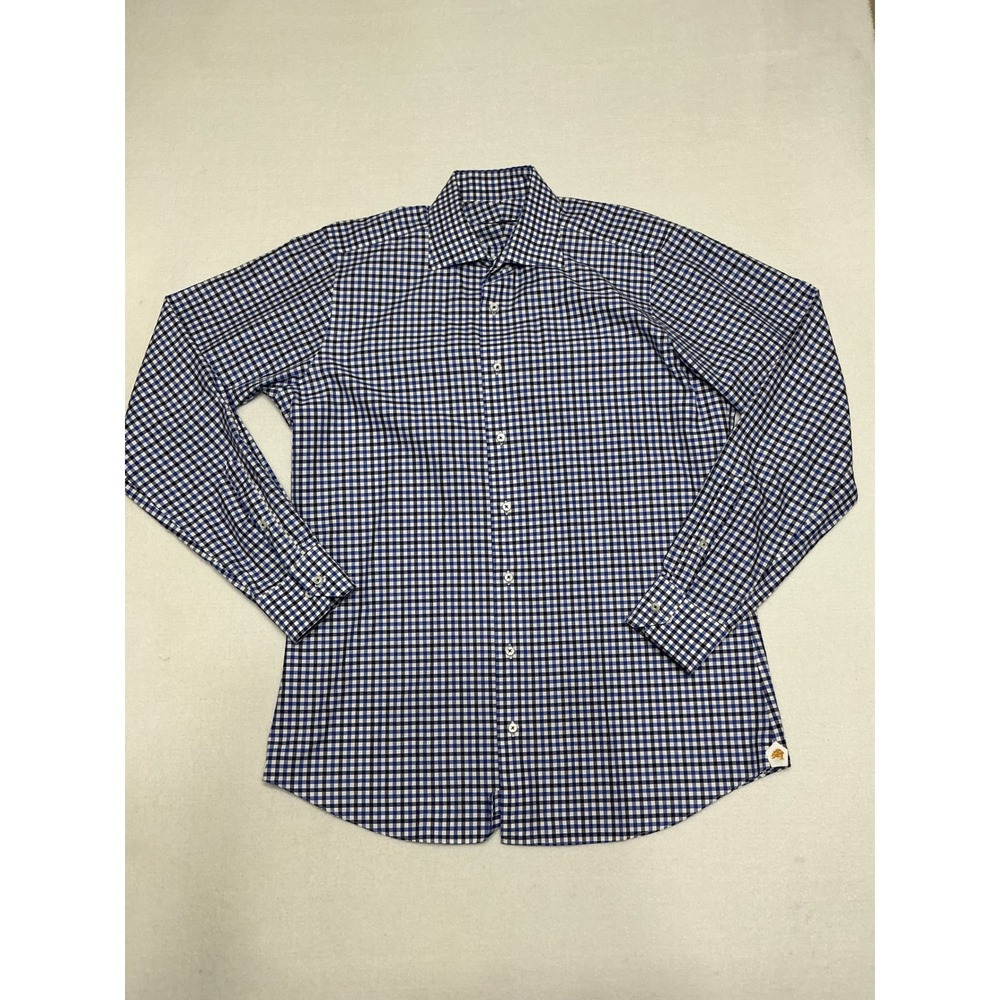 Robert Talbott Estate Tailored Mens 16 Blue Gingham Check Cotton Dress Shirt